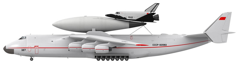 Фото модели самолета-носителя Ан-325 с многоразовым орбитальным самолетом. Image